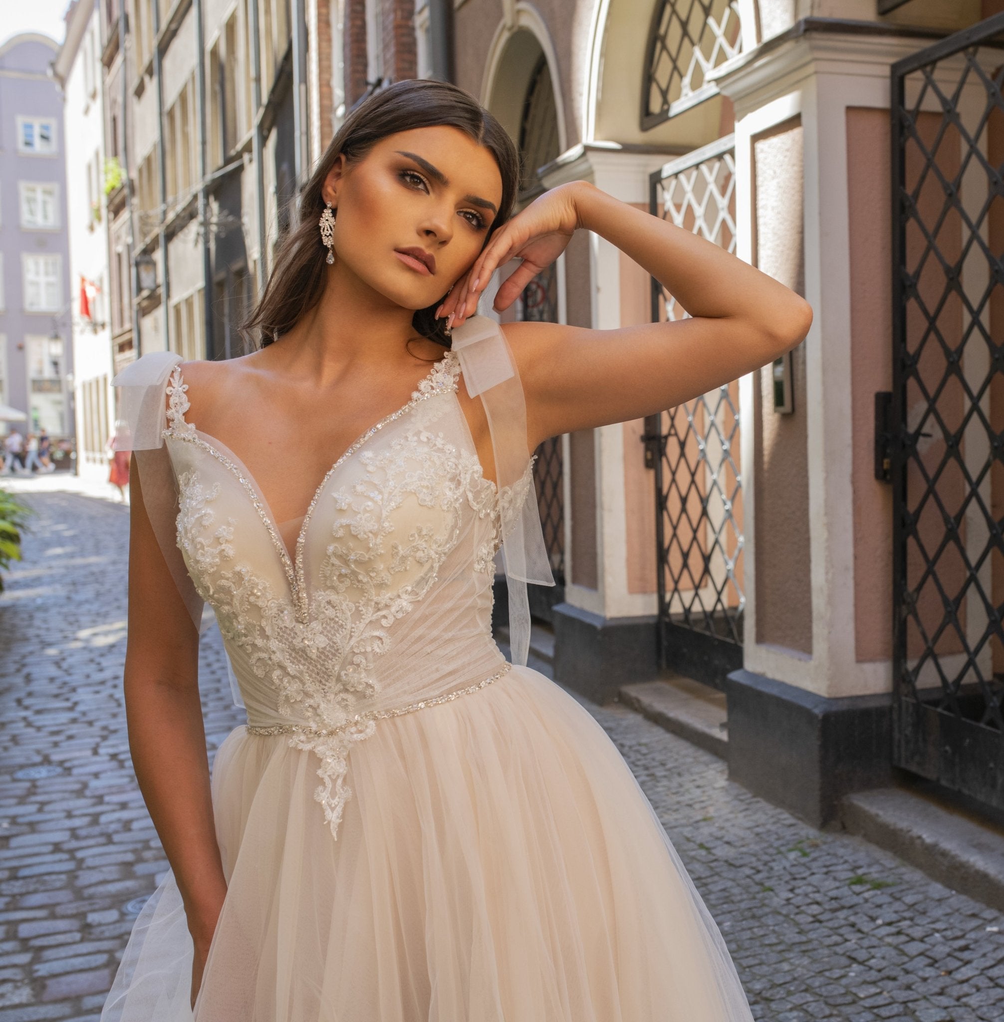 Coralie - Feminine A - Line Wedding Dress with Tulle Skirt - Maxima Bridal