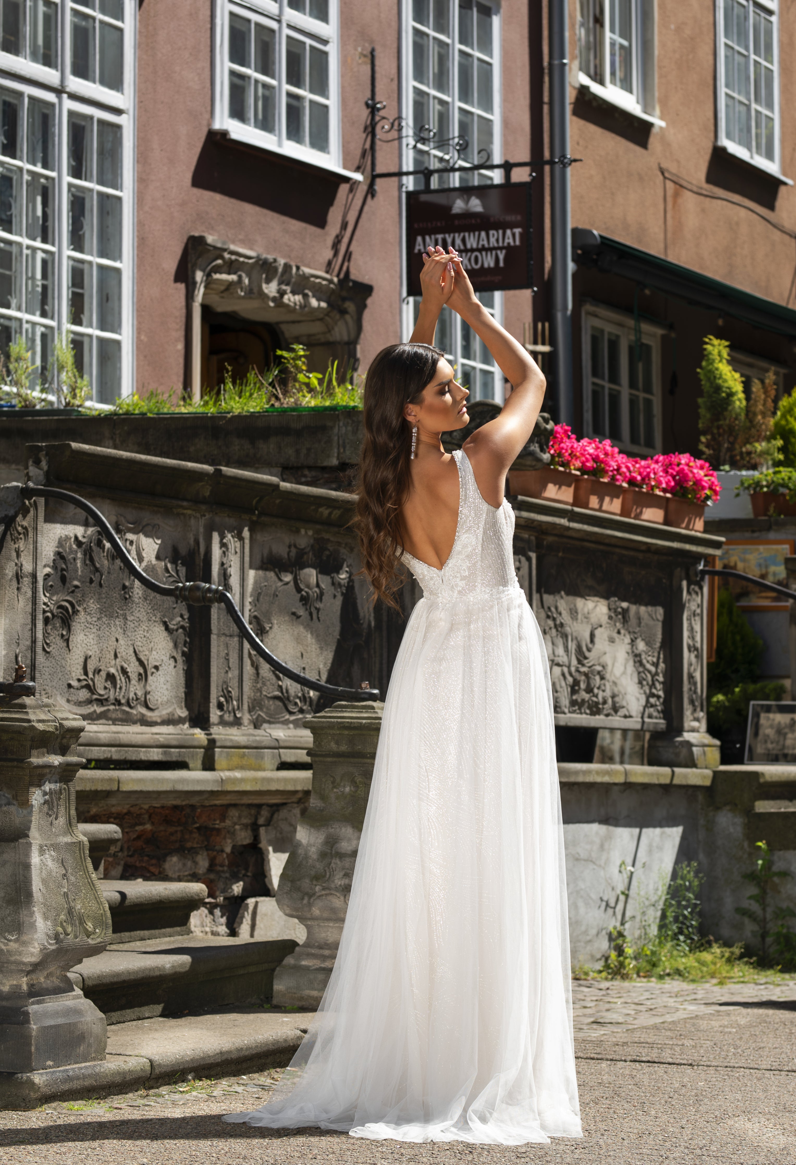 Fleur - V-Neck A-Line Wedding Dress with Tulle Skirt - Maxima Bridal