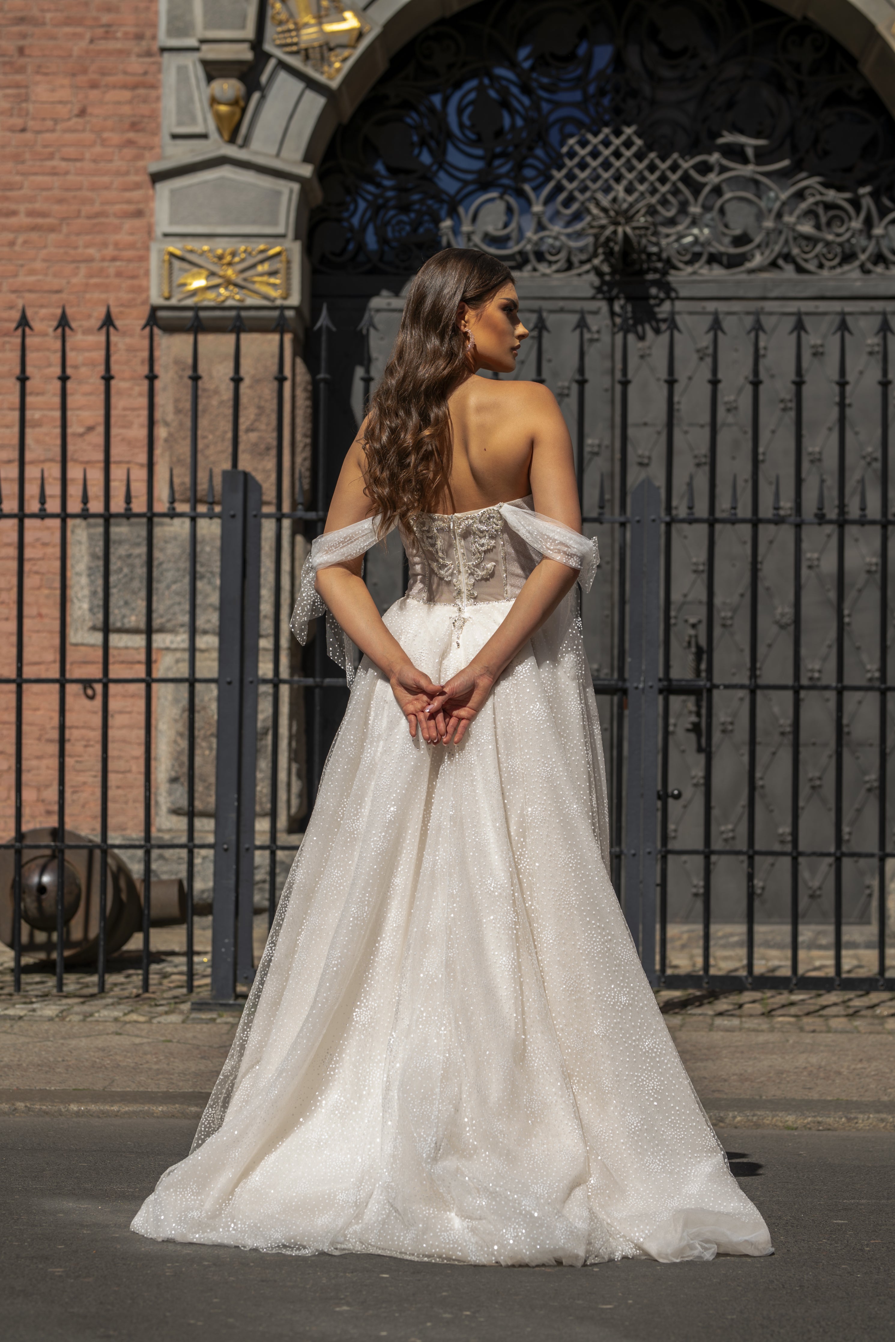 Danielle - Off the Shoulder A-Line Wedding Dress with Side Slit - Maxima Bridal