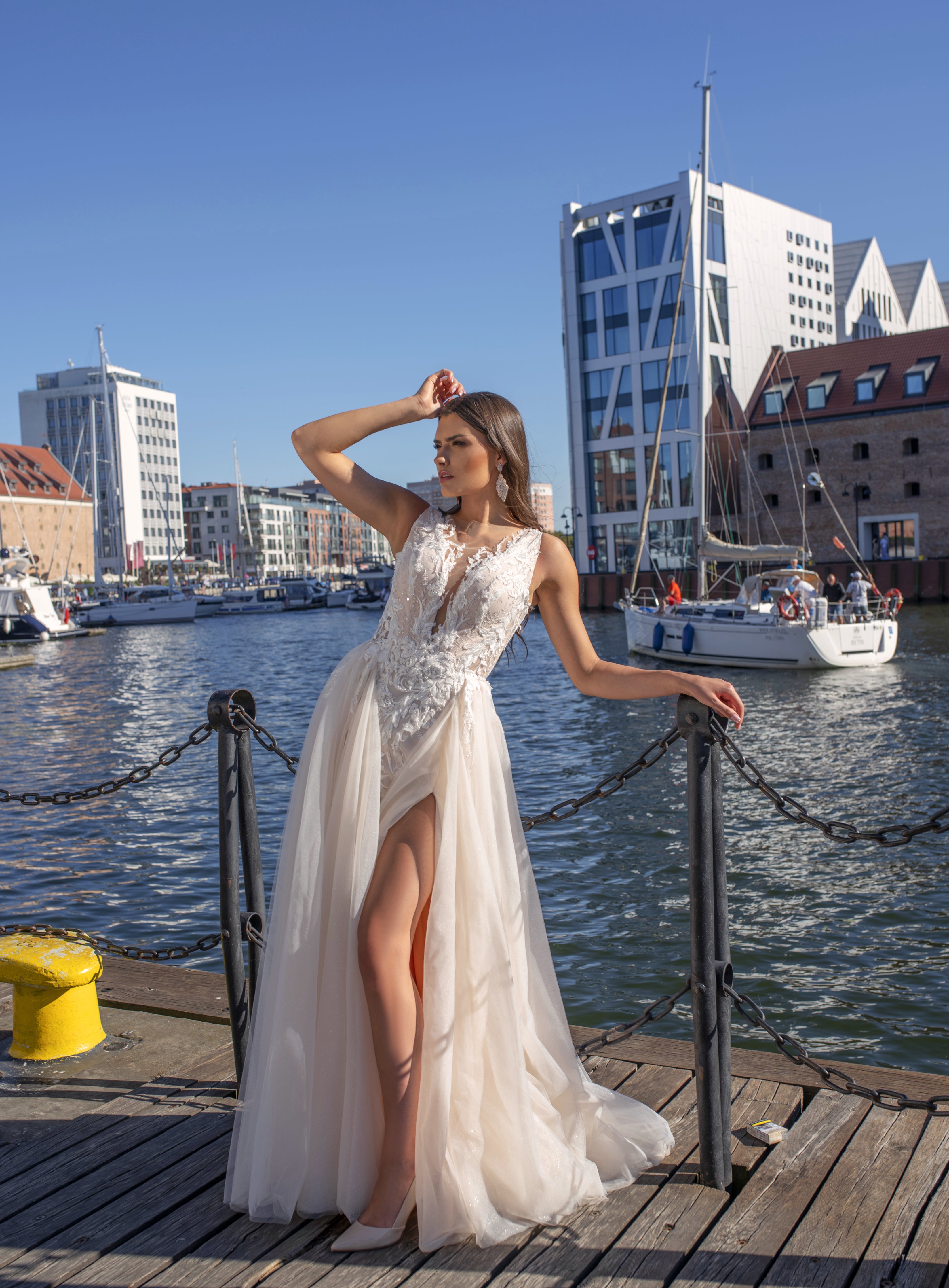 Chanel - Illusion Neckline A-Line Wedding Dress with Side Slit - Maxima Bridal