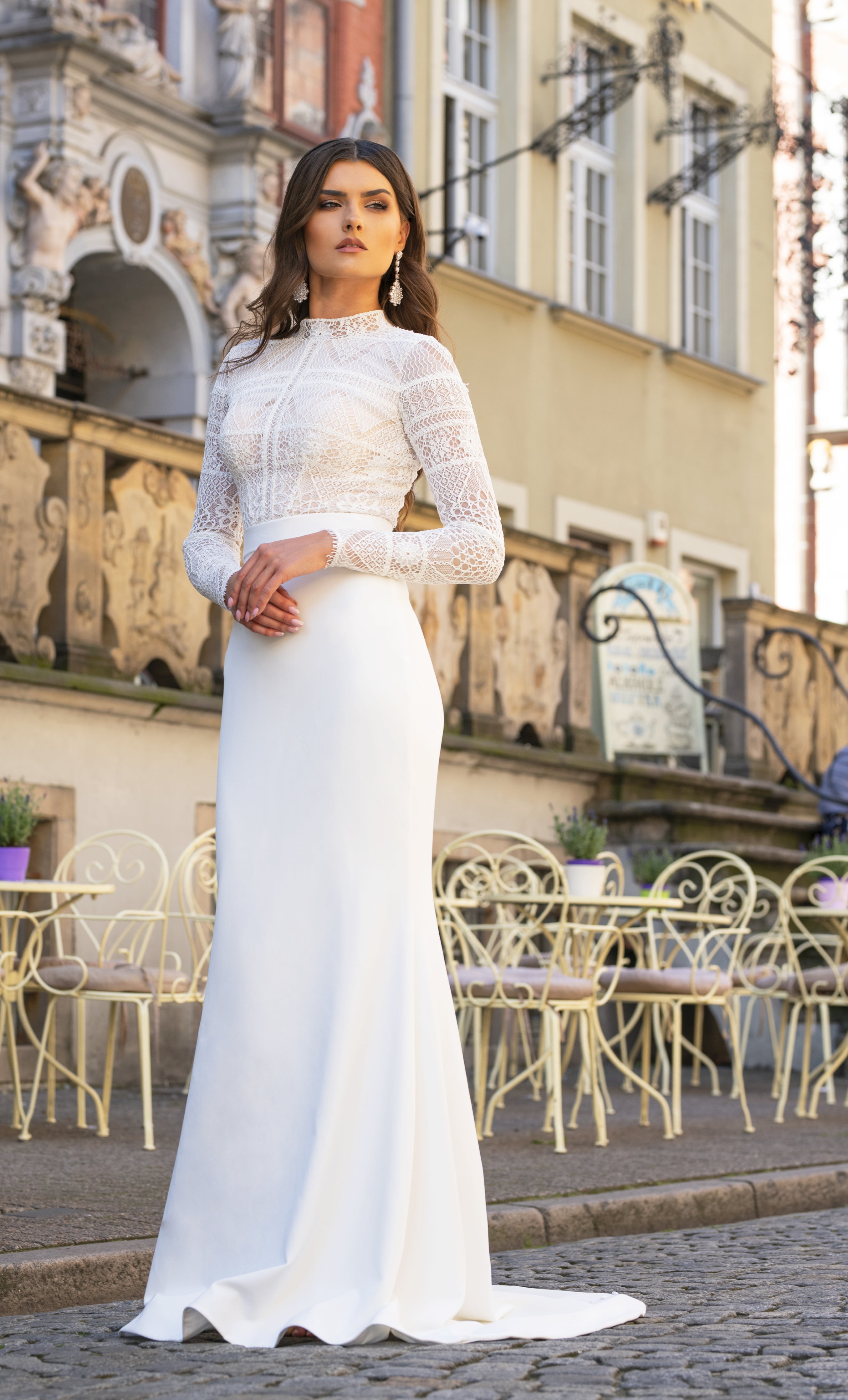 Yvette - Long Sleeve Lace Sheath Wedding Dress - Maxima Bridal