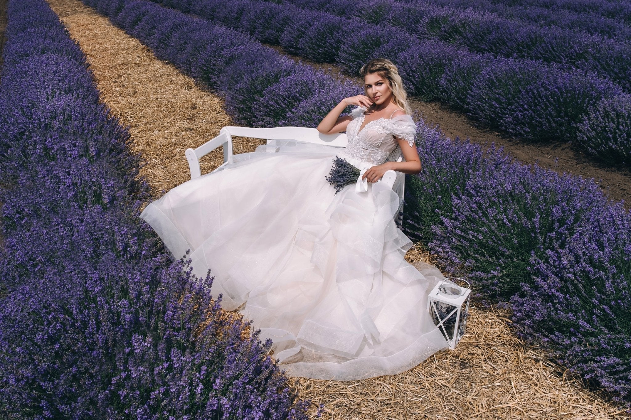 Elaine - Off the Shoulder Beaded Bodice Sweetheart Ball Gown with Ruffle Skirt - Maxima Bridal