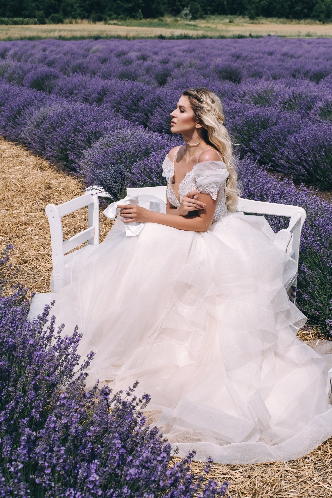 Elaine - Off the Shoulder Beaded Bodice Sweetheart Ball Gown with Ruffle Skirt - Maxima Bridal