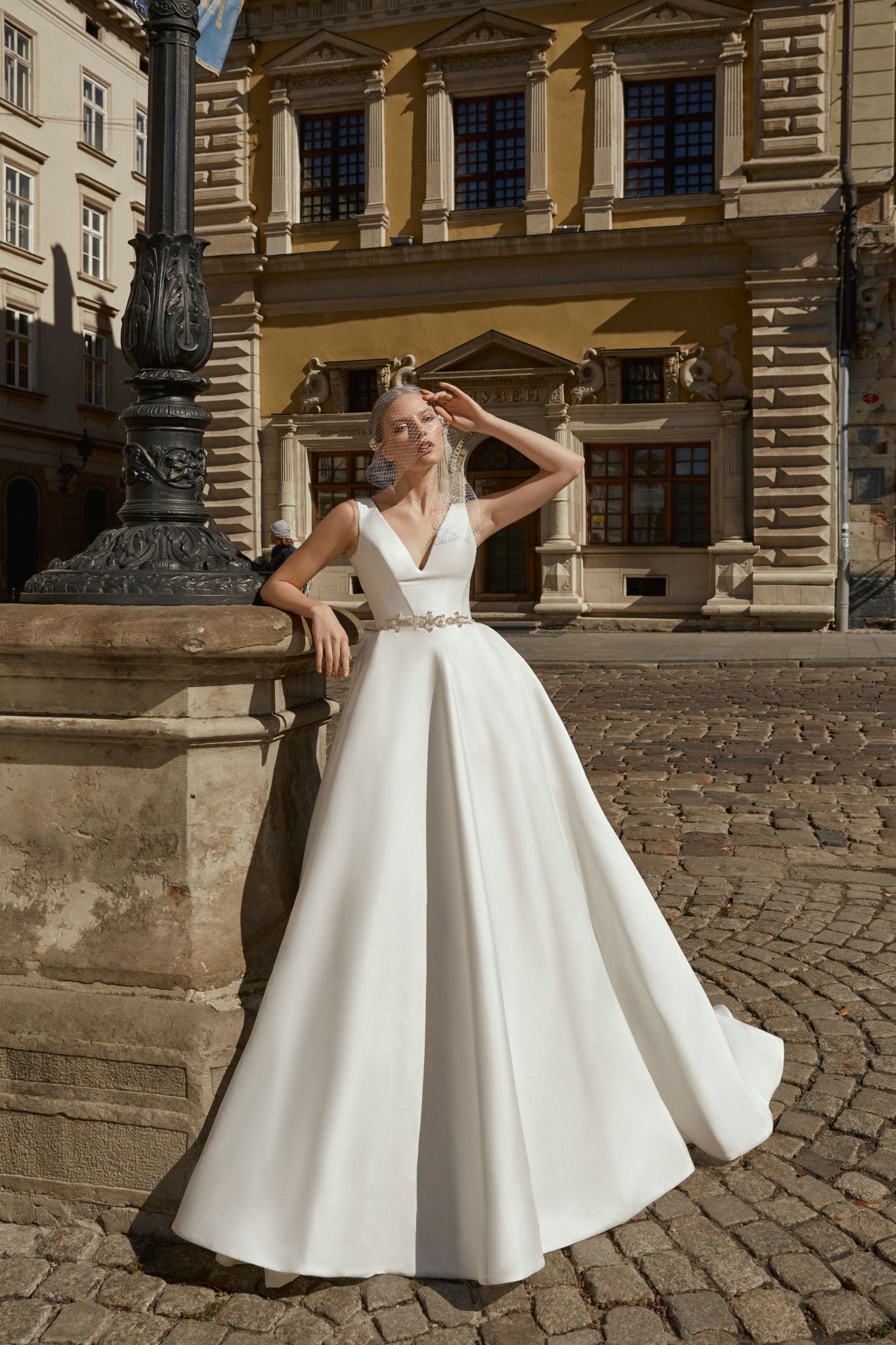 Eugene - Silk Mikado Organza Ball Gown with V - Neckline - Maxima Bridal