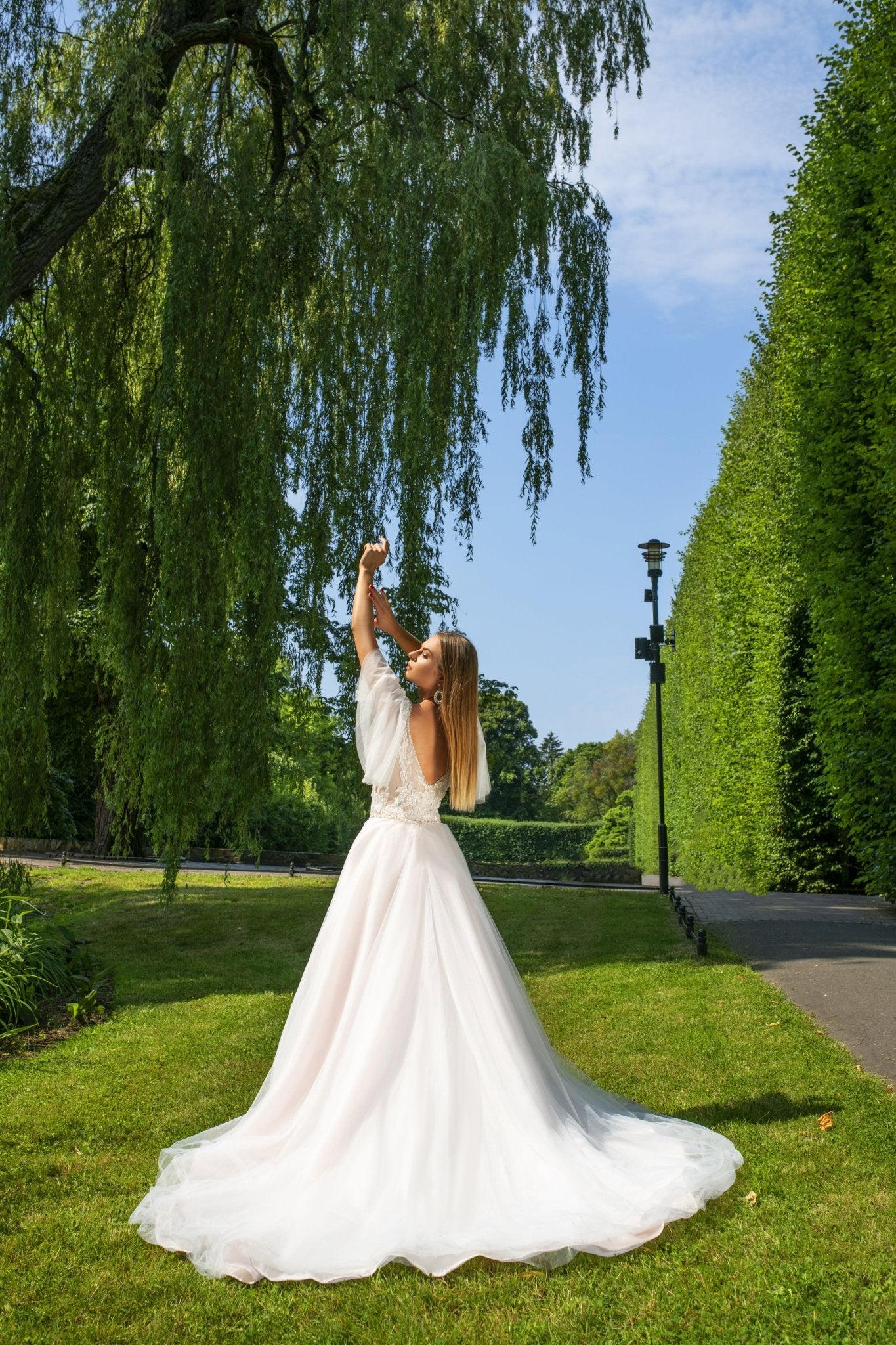 Geneve - Plunging V - Neck Ball Gown with Ruffled Sleeves - Maxima Bridal