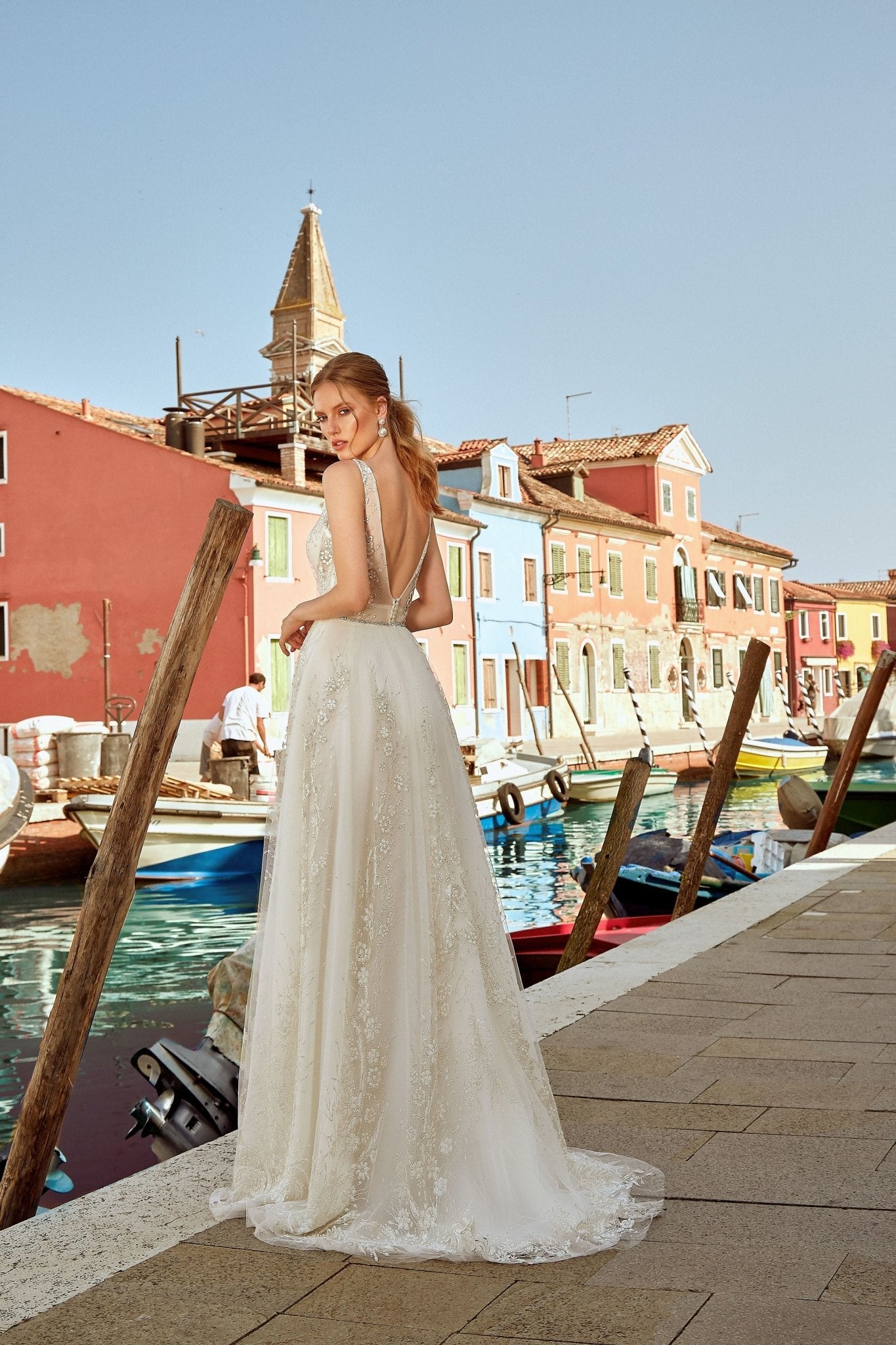 Juliet - Tulle A - Line Wedding Dress with Floral Lace - Maxima Bridal