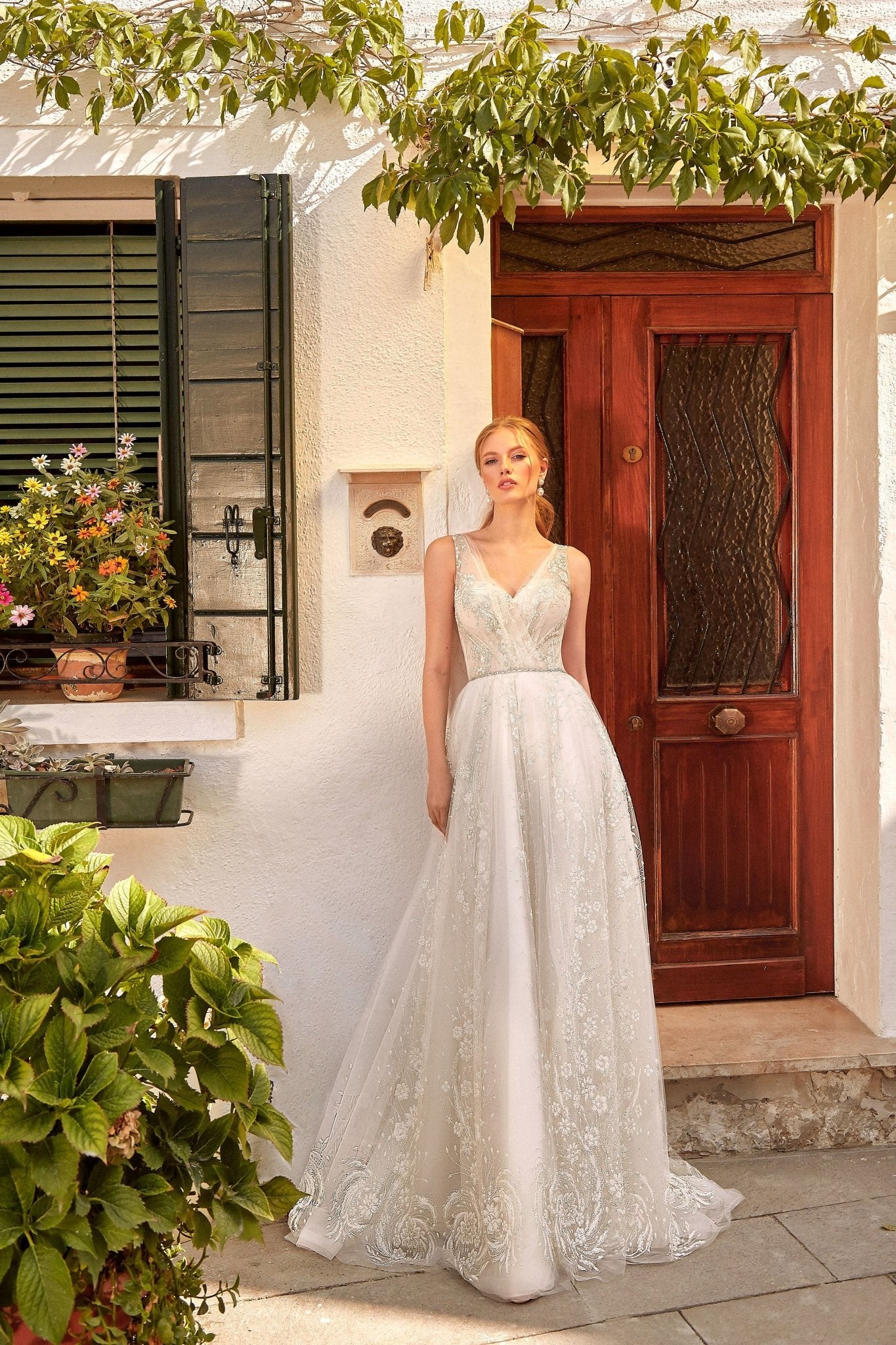 Juliet - Tulle A - Line Wedding Dress with Floral Lace - Maxima Bridal