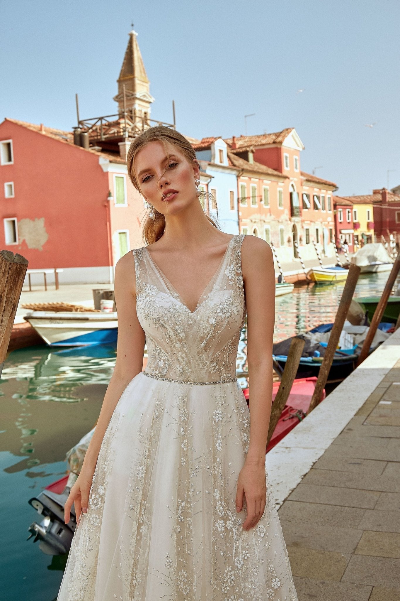 Juliet - Tulle A - Line Wedding Dress with Floral Lace - Maxima Bridal