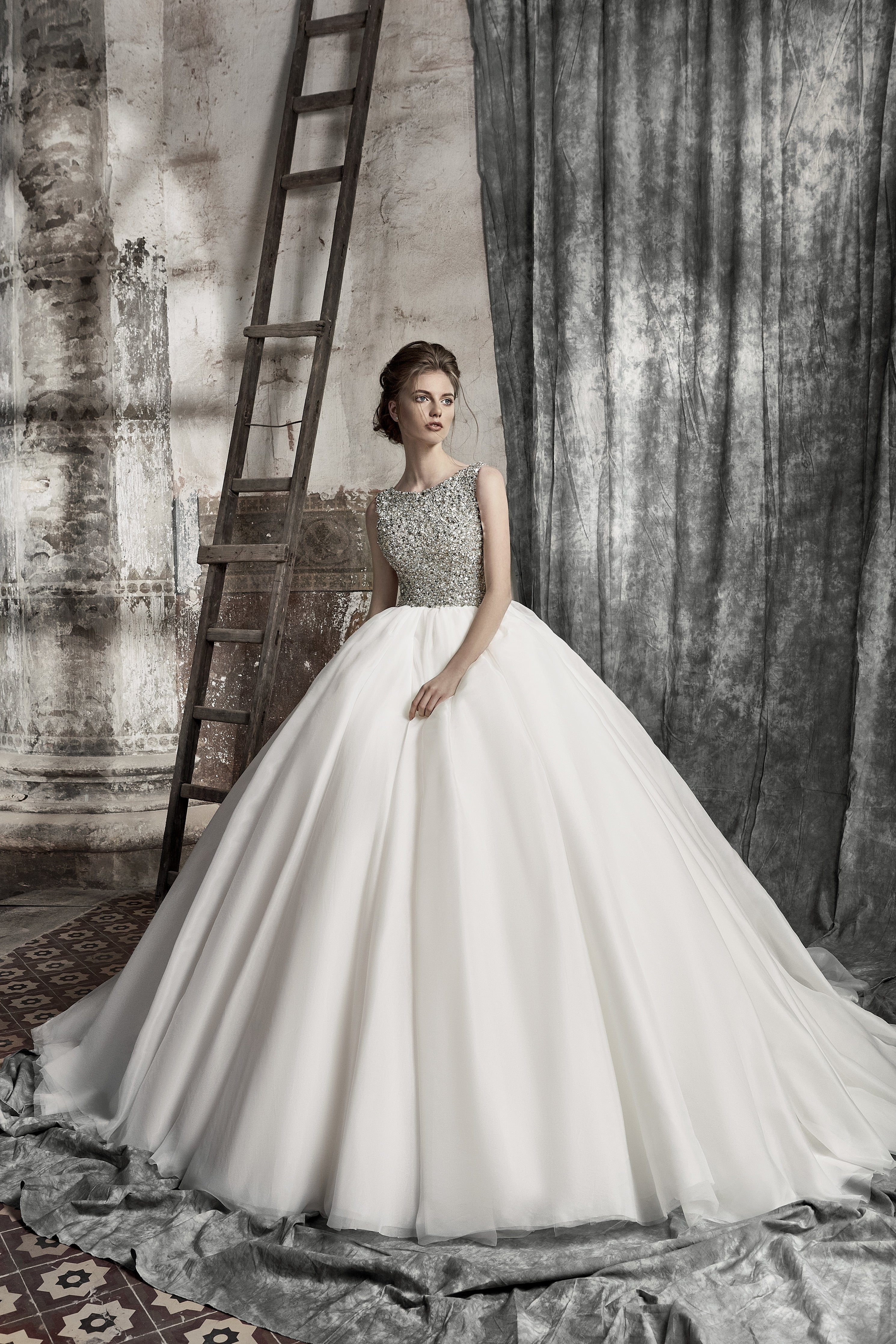Cecilia - Beaded Bodice Ball Gown with Cathedral Train - Maxima Bridal