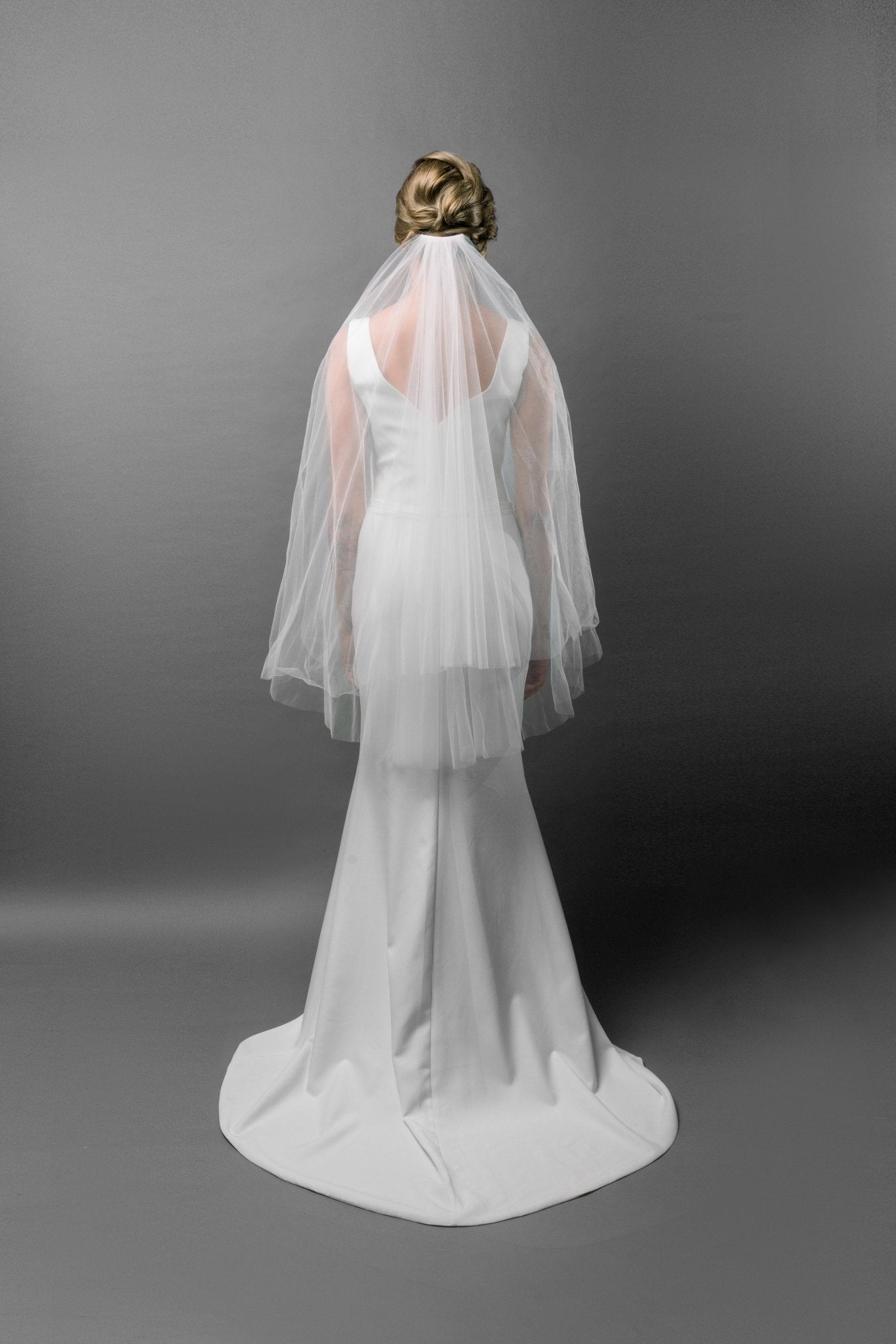 Simple 2 Tier Drop Wedding Veil with Blusher - Available in Different Lengths - Maxima Bridal