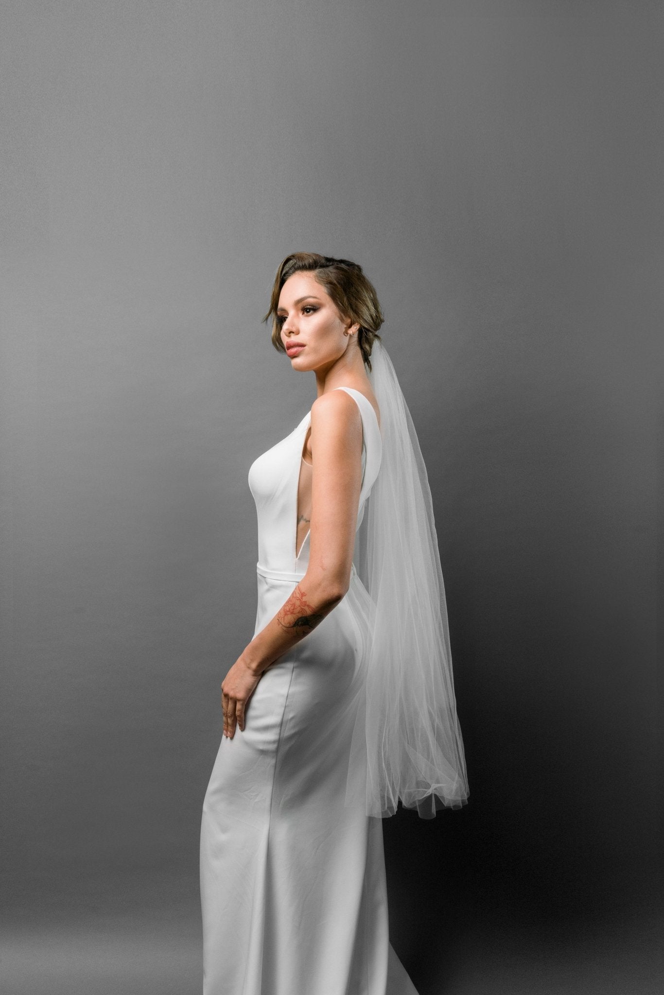 Simple 2 Tier Drop Wedding Veil with Blusher - Available in Different Lengths - Maxima Bridal