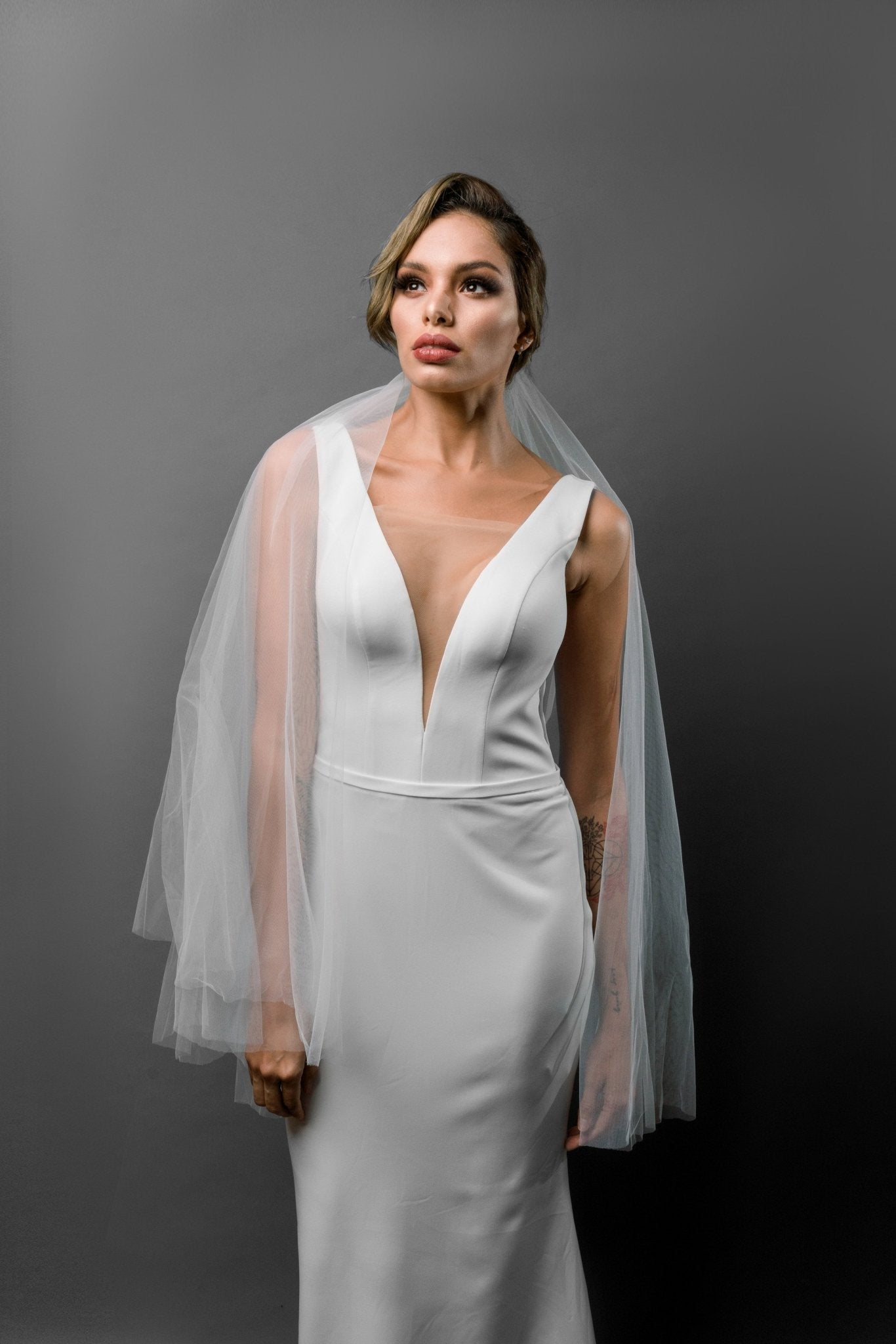 Simple 2 Tier Drop Wedding Veil with Blusher - Available in Different Lengths - Maxima Bridal