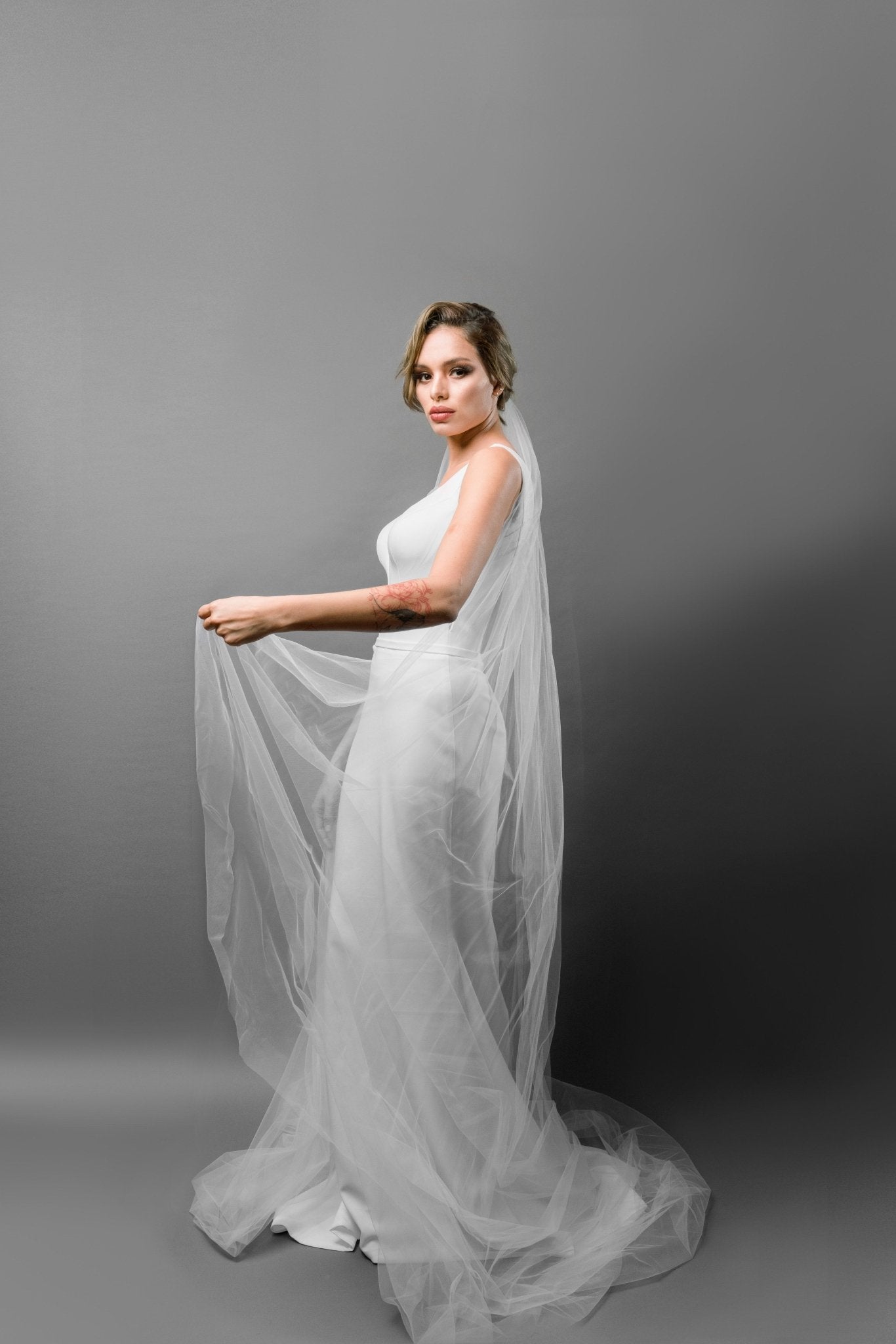 Simple Cathedral Length Raw Edge Bridal Veil - Maxima Bridal