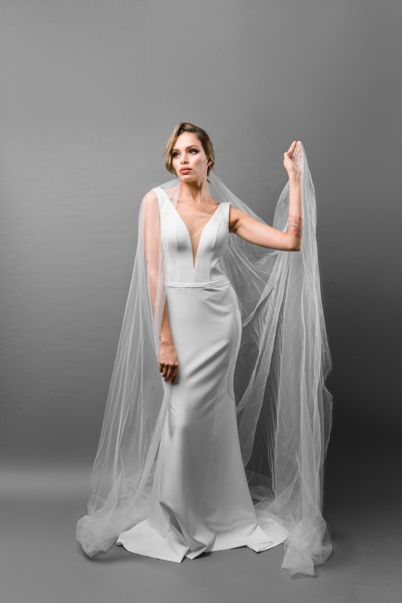 Simple Cathedral Length Raw Edge Bridal Veil - Maxima Bridal