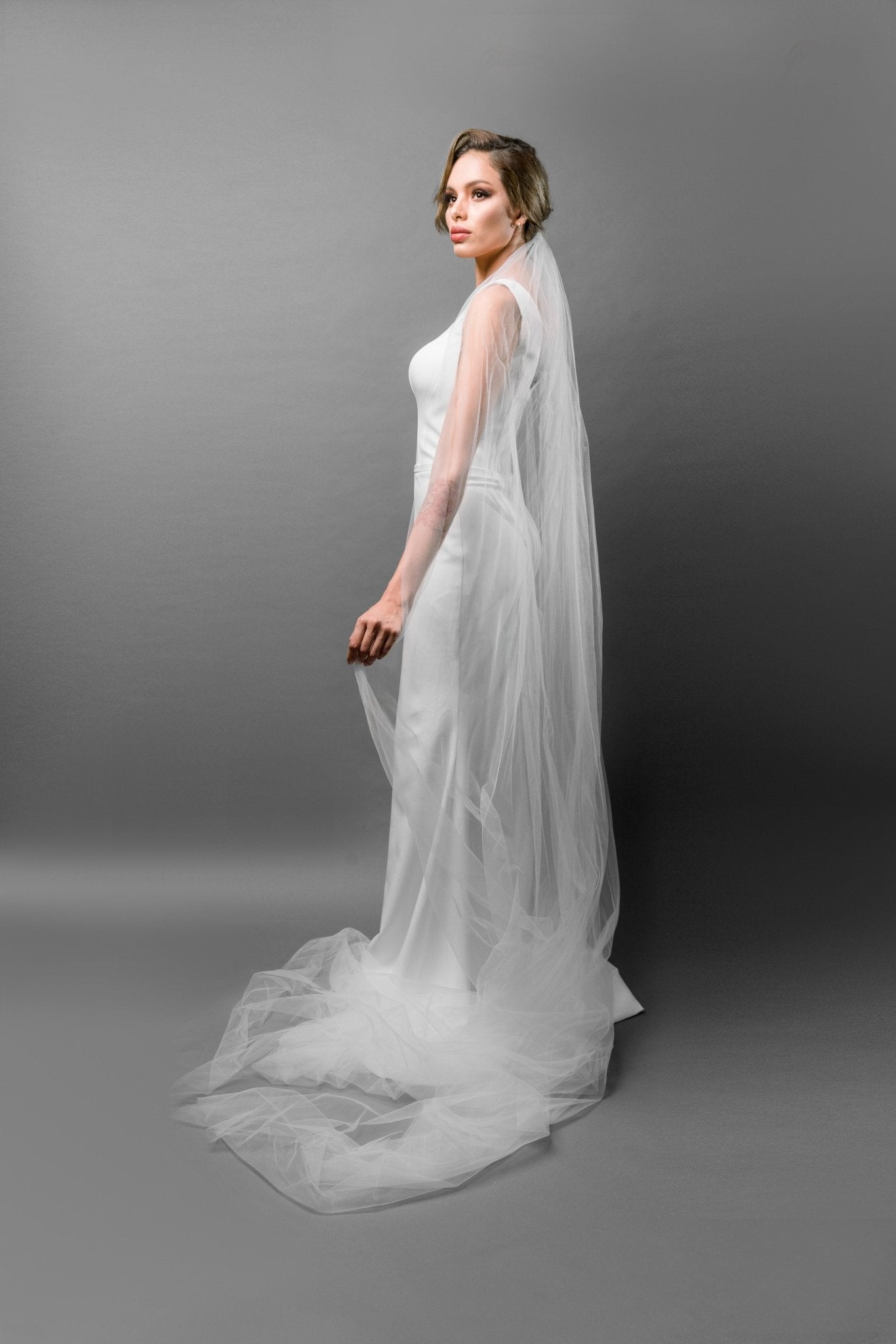 Simple Cathedral Length Raw Edge Bridal Veil - Maxima Bridal