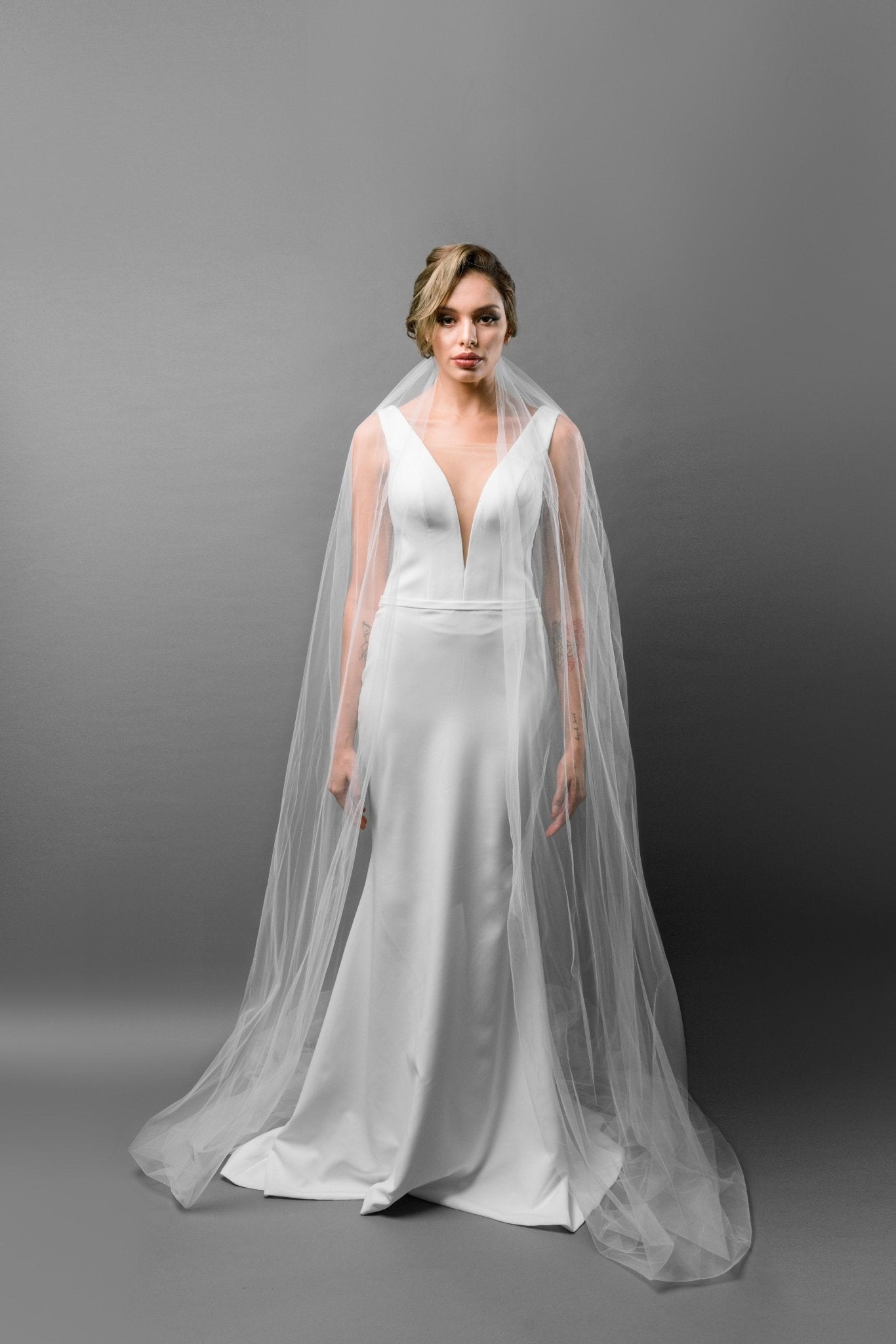 Simple Cathedral Length Raw Edge Bridal Veil - Maxima Bridal