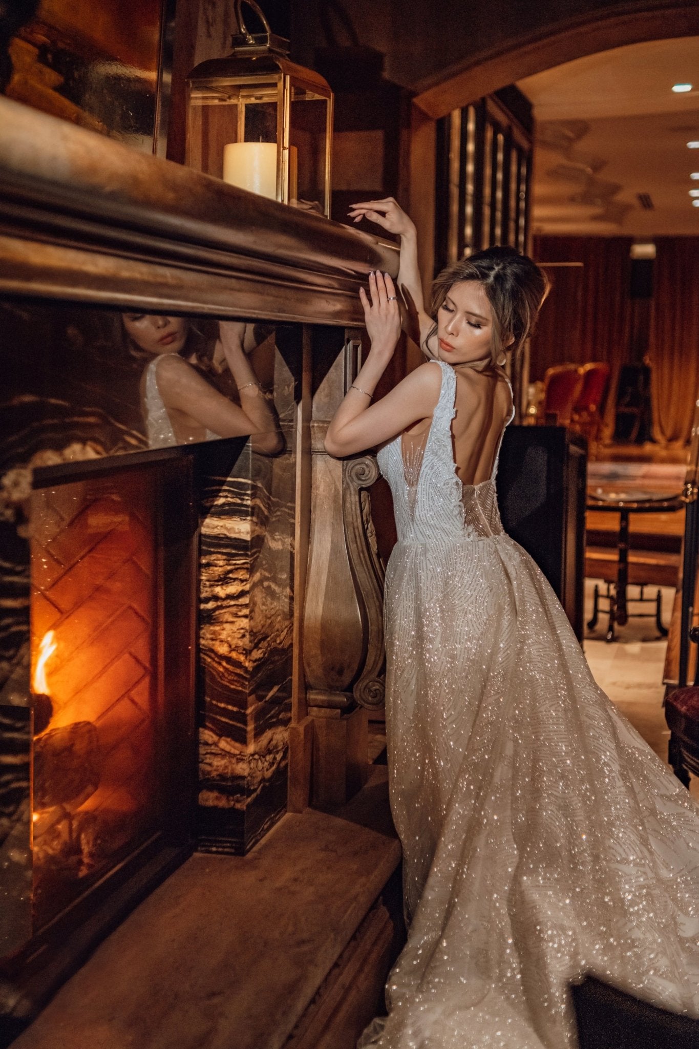 Solange - Sparkle Ball Gown with V - Neckline - Maxima Bridal