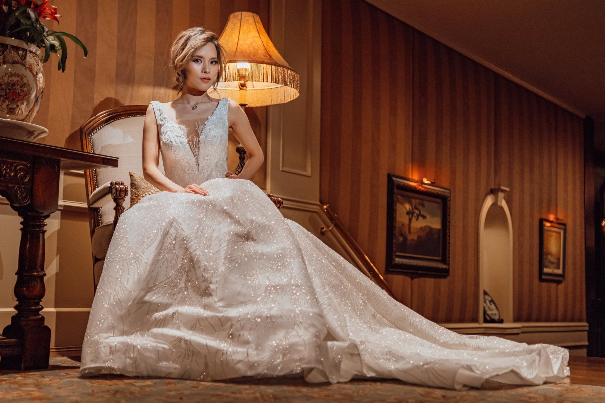 Solange - Sparkle Ball Gown with V - Neckline - Maxima Bridal