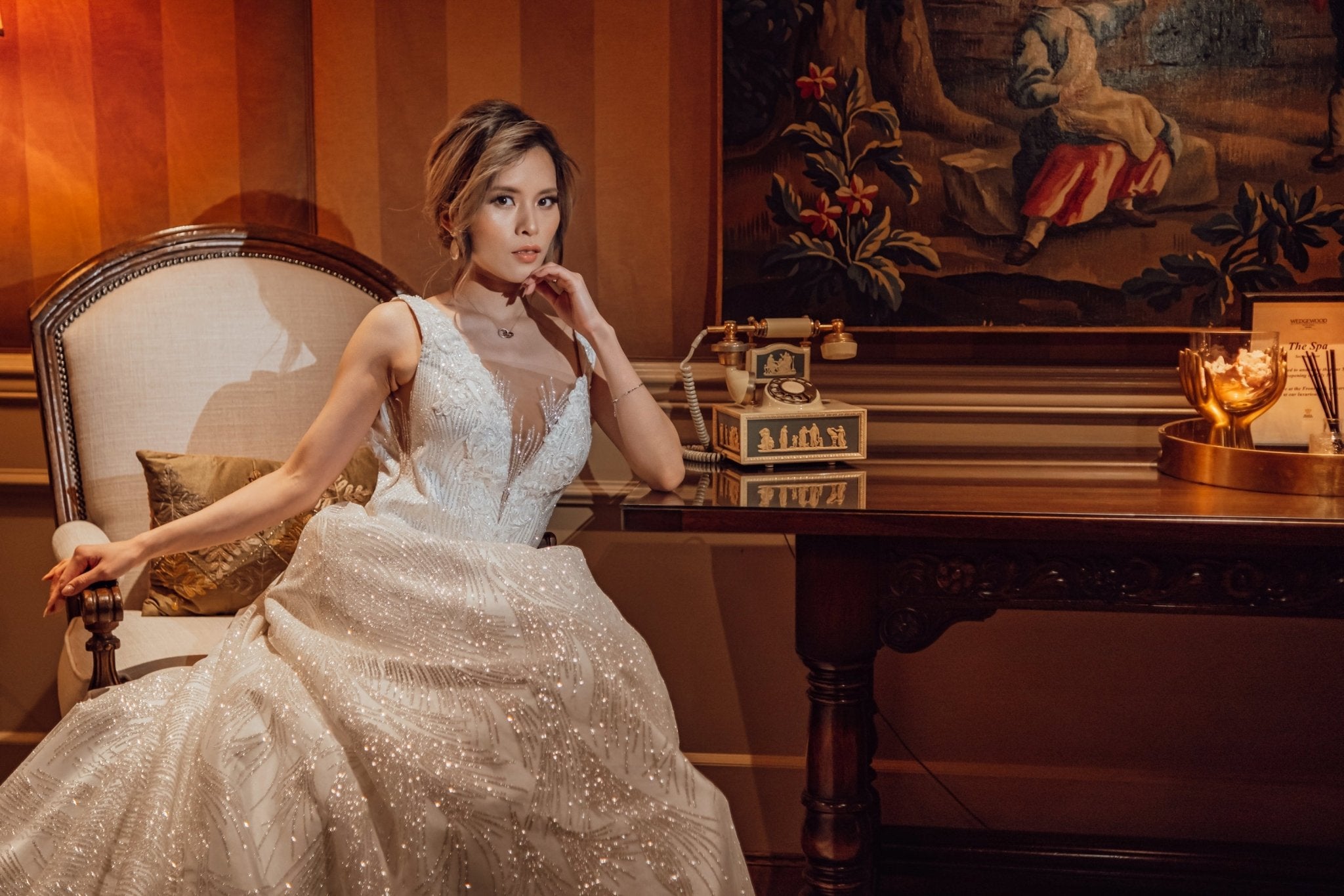 Solange - Sparkle Ball Gown with V - Neckline - Maxima Bridal