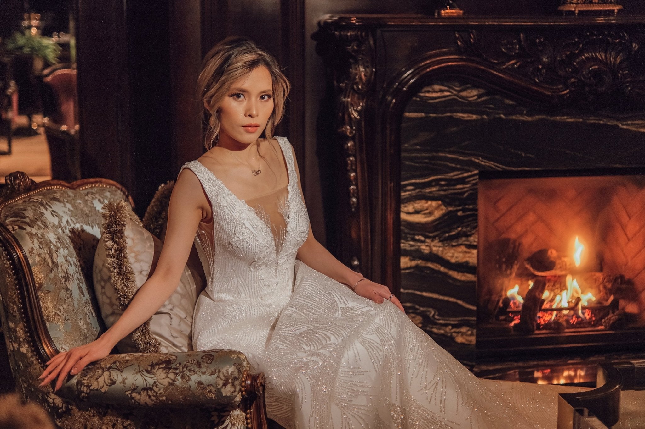 Solange - Sparkle Ball Gown with V - Neckline - Maxima Bridal