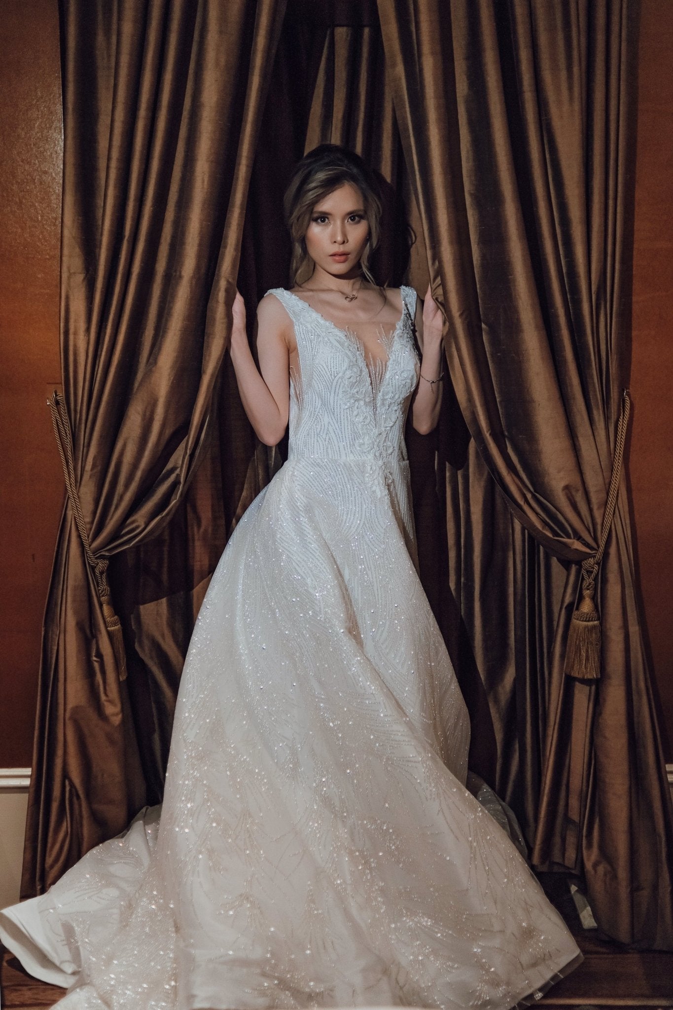 Solange - Sparkle Ball Gown with V - Neckline - Maxima Bridal