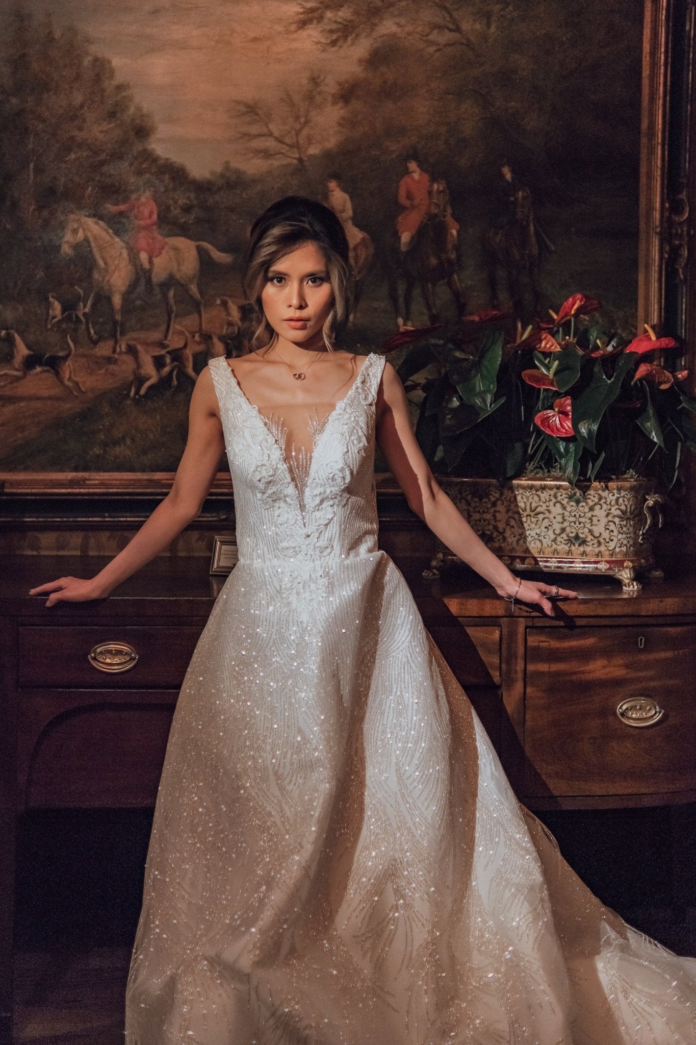 Solange - Sparkle Ball Gown with V - Neckline - Maxima Bridal