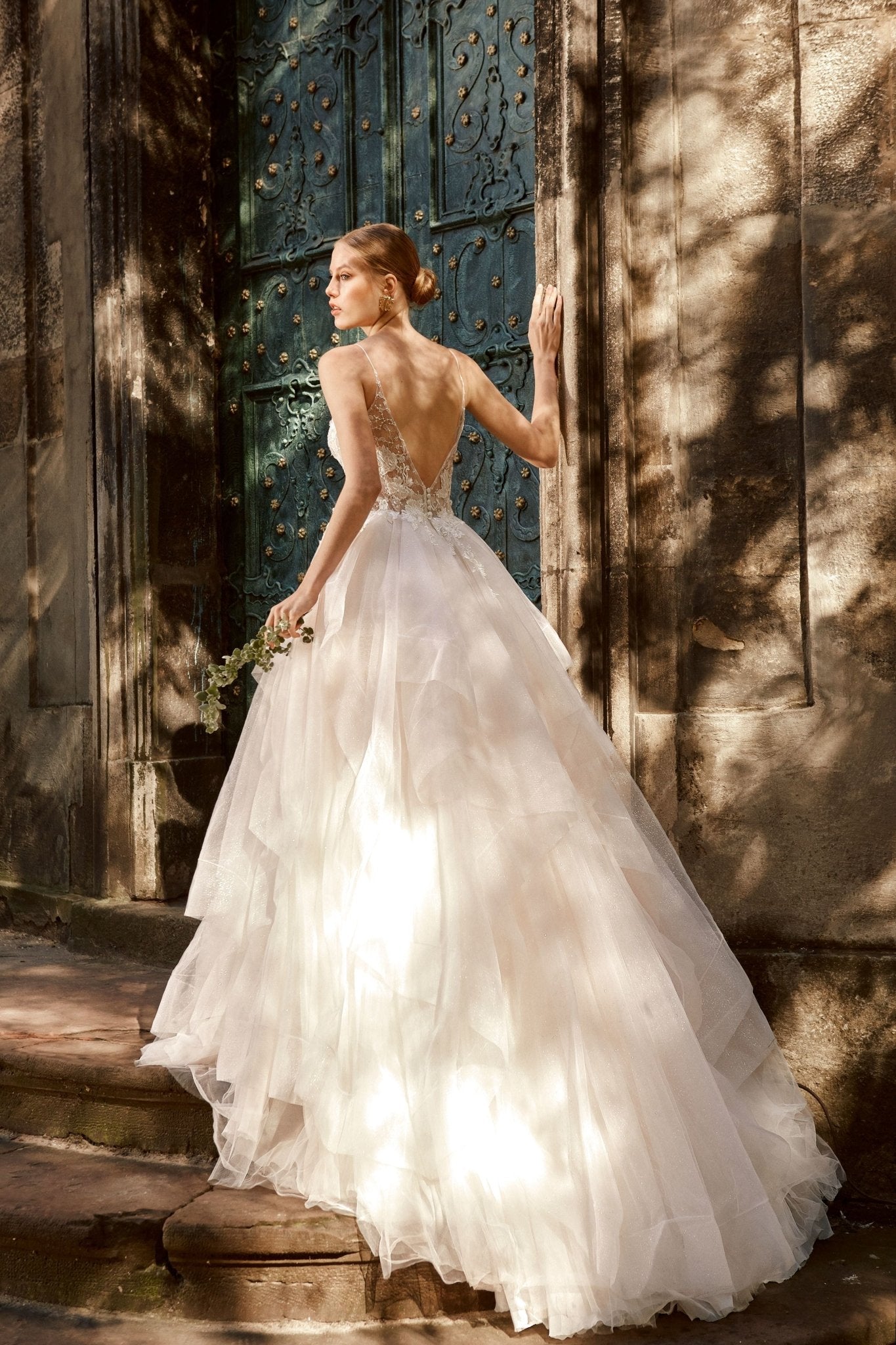 Sonia - Floral Lace Wedding Dress with Ruffled Skirt - Maxima Bridal