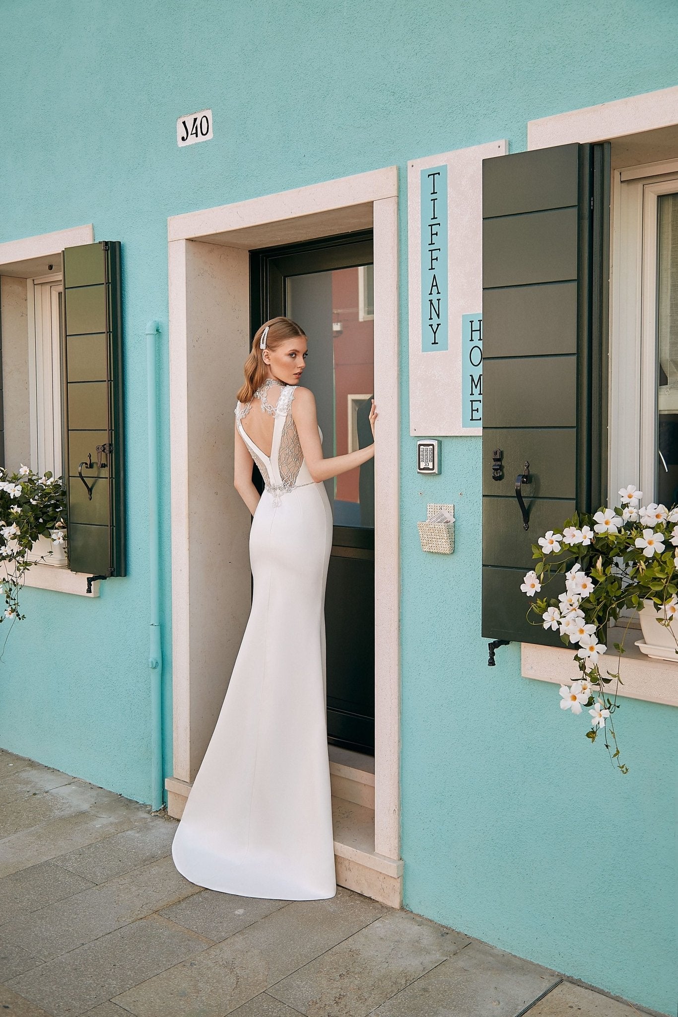 Veronica - High - Neck Keyhole Back Crepe Wedding Dress - Maxima Bridal